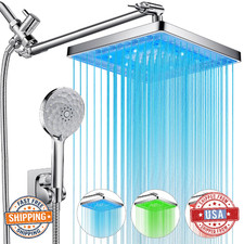 PinWin 8" Dual Rain Shower Head w/ 11" Adj. Extension Arm, High Pressure