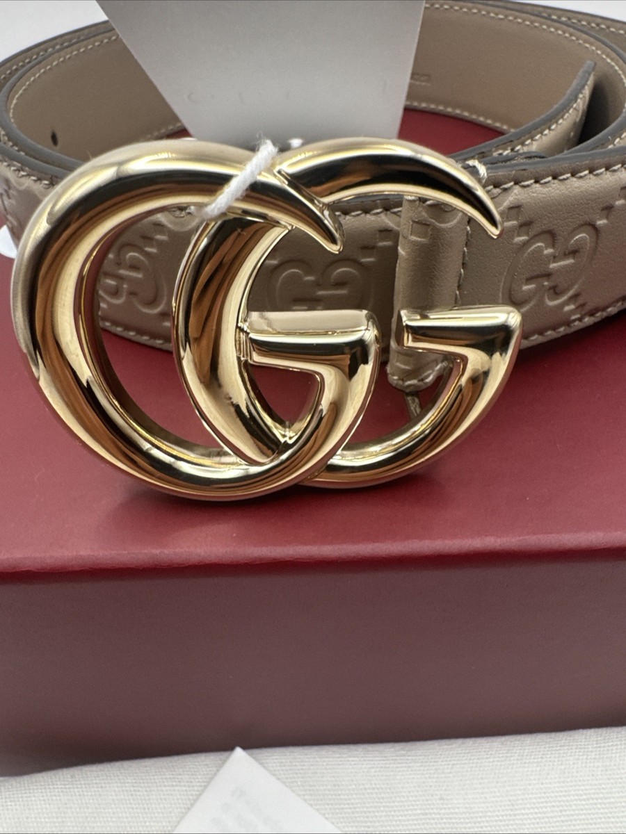 Gucci GG Marmont Thin Belt 1.2 Taupe Leather ‎Style 625839