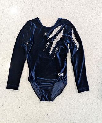 BEAUTIFUL GK Elite Gymnastics Dance Leotard Large Christmas Blue Silver Velour