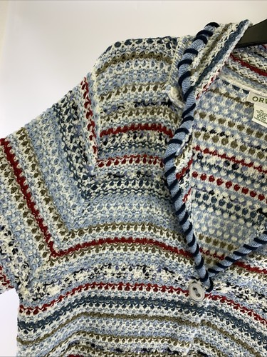 Orvis Woven Cardigan Sweater Blue Red Striped Button Collared Stretch Womens XL - Picture 3 of 11