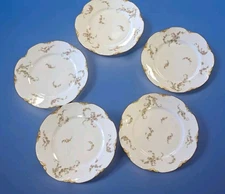Haviland France Limoges 5 Plates Pink Roses Gilt Antique Vintage 9.5" some chips