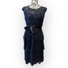 Marina NWT Tiered Lace Sheath Mini Dress Navy sz 6