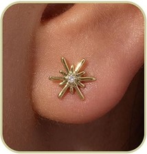 2Ct Round Cut Simulated Diamond Star Stud Earrings In 14K Yellow Gold Plated
