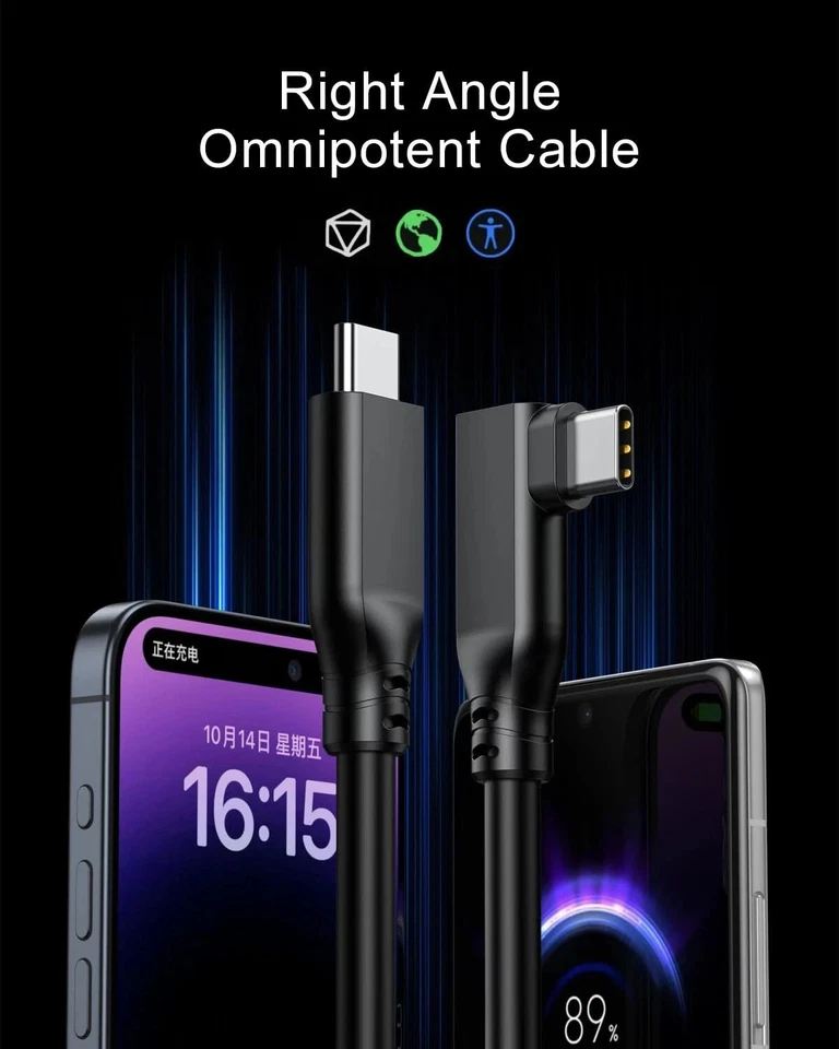 VCZHS 60W USB-C Right Angle Charging Cable 15ft Nylon for iPhone MacBook - Image 2 of 4