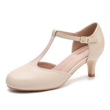 Women's T-Strap Mary Jane Pumps, Kitten Heel, Closed Toe, Vintage Style 8