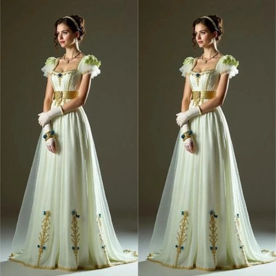 Ivory Regency Era Empire Waist Prom Gown Bridgerton Style Evening Dress