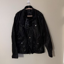 Nick Danger Men's Black Leather Jacket with Zipper, Button, Epaulet Accents