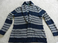 RLR Lauren Ralph Lauren silk linen blue and white shawl neck cardigan XL 