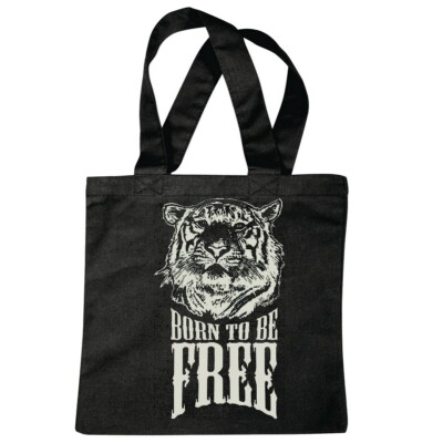 Tasche Beutel Baumwolltasche BORN TO BE FREE TIGER WILDTIER RAUBKATZE LEOPARD Ba