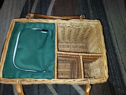 Picnic Plus Wicker Wine/Picnic Basket Built In Cooler 17" X 12" 3 Compartments