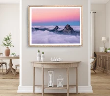 Mountain Print, Misty Aeria Wall Art, Skyline Framed Nature Wall Art, Natural
