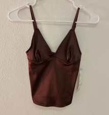 Urban Outfitters Women's Brown Satin Lace Trim Camisole