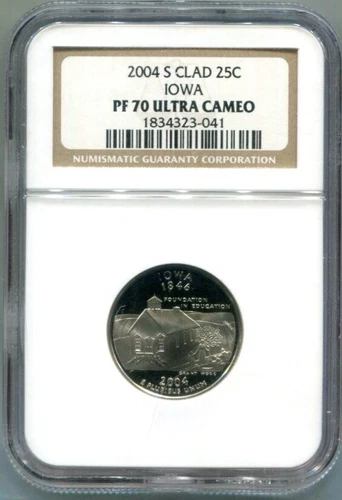 NGC-PF-70 Ultra Cameo 2004-S  Proof Clad IOWA State Quarter - Ships Free