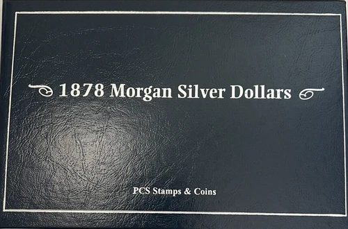 1878 Morgan Silver Dollars in Album, 8TF & 7TF w/ 1942 Stamp, VG/F
