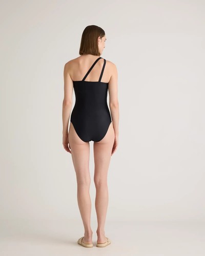Quince Italian One Shoulder One Piece Swimsuit Swimwear Medium Coverage Black - Picture 3 of 12