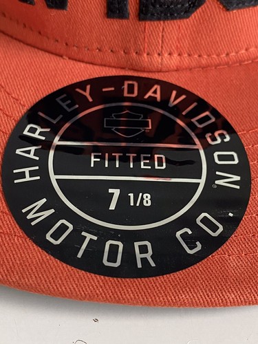 Harley-Davidson Motorcycle Block Letter Fitted Cap Hat Men’s Sz 7 1/8 Orange NEW - Picture 4 of 14