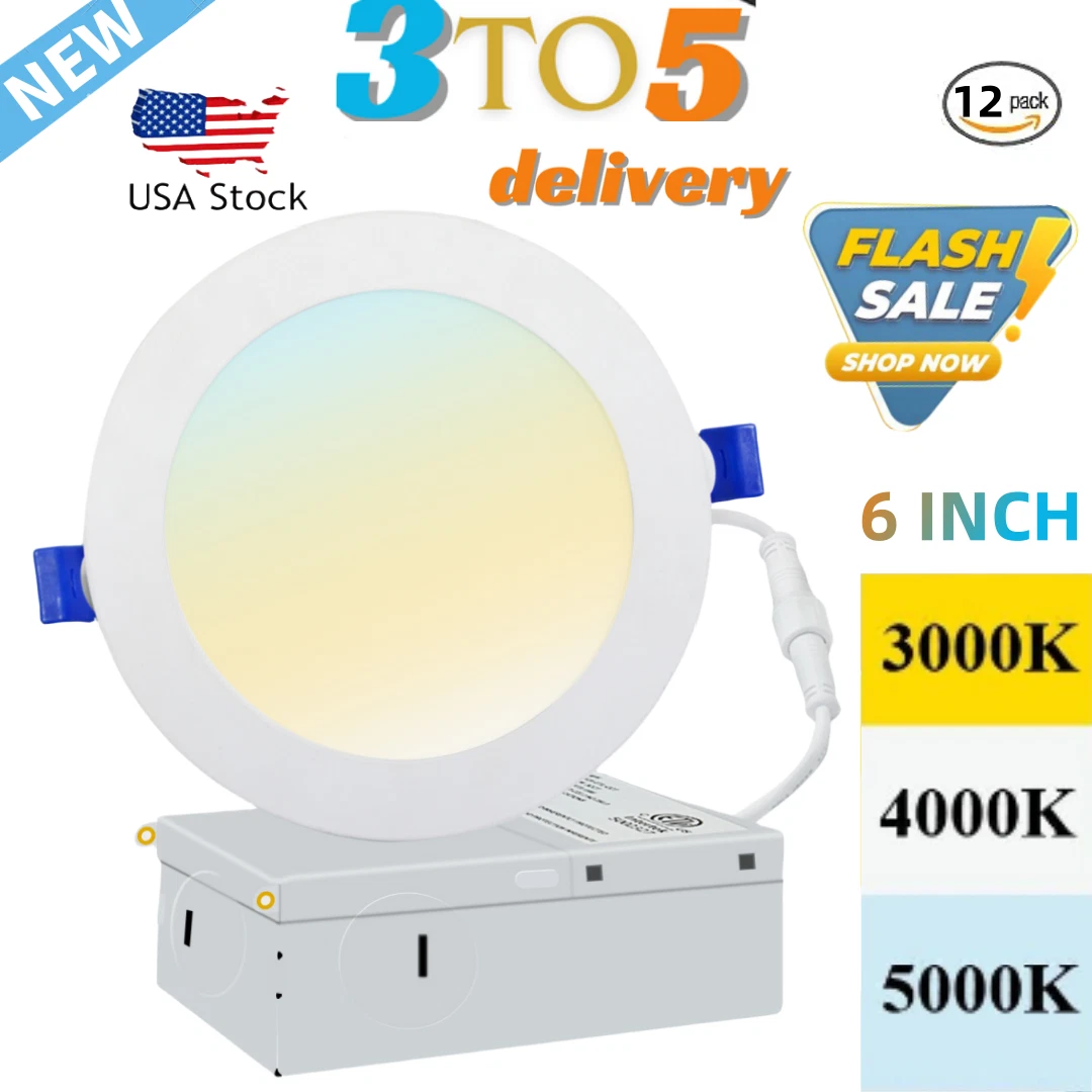 6~48 PACK 6 Inch 12W LED Recessed Lighting with Junction Box, 3000K/4000K/5000K