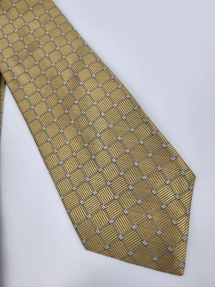 Corbata de seda Club Room gris dorado geométrica para hombre 57 x 3,75 Foto 3 de 4