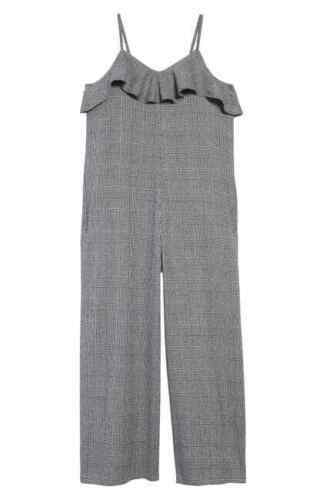 Treasure & Bond Glen Plaid Ruffle Jumpsuit GIRLS XL 14/16 NAVY BLUE PLAID NEW - Picture 1 of 4