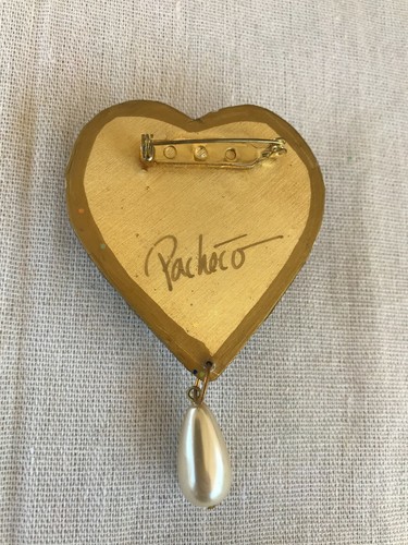 Artisan Sonia Pacheco Vintage Heart Brooch Love Cherub Pearls Glitter Signed - 第 6/9 張圖片