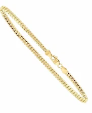3mm Miami Cuban 10k Yellow Gold Link Chain Anklet with Lobster Lock 10 Inches