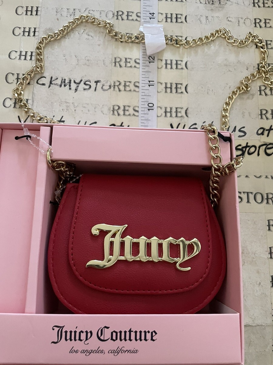 Juicy Couture チャーム付きチェーンミニバッグ クラッチバッグ New JUICY COUTURE SHIMMER RED LOGO+GOLD TONE CHAIN STRAP SHOULDER