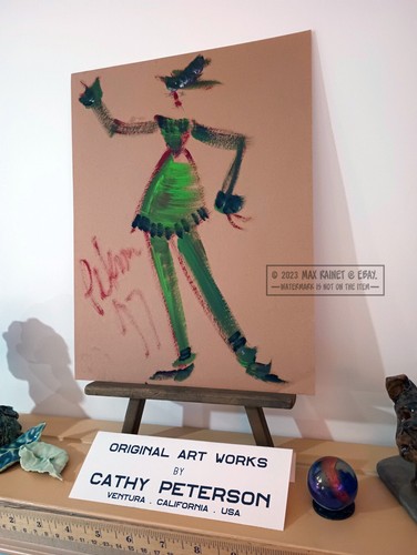 Lady Green Pantsuit w Fun Hat 1997 C Peterson * Fashion Oil Painting London Rd 5 - Picture 7 of 24
