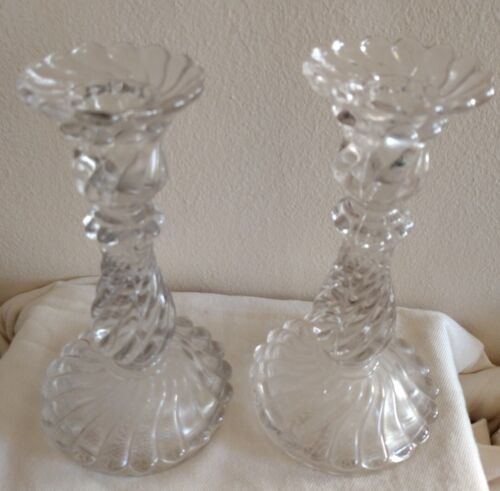 2 Vintage Candlestick Candelabra Etched Glass Candlestick Holders - Picture 2 of 4