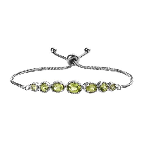 Bracciale Donna In Argento Con Peridoto Verde, Ovale 8x6mm, Lunghezza 8.5 Pollici
