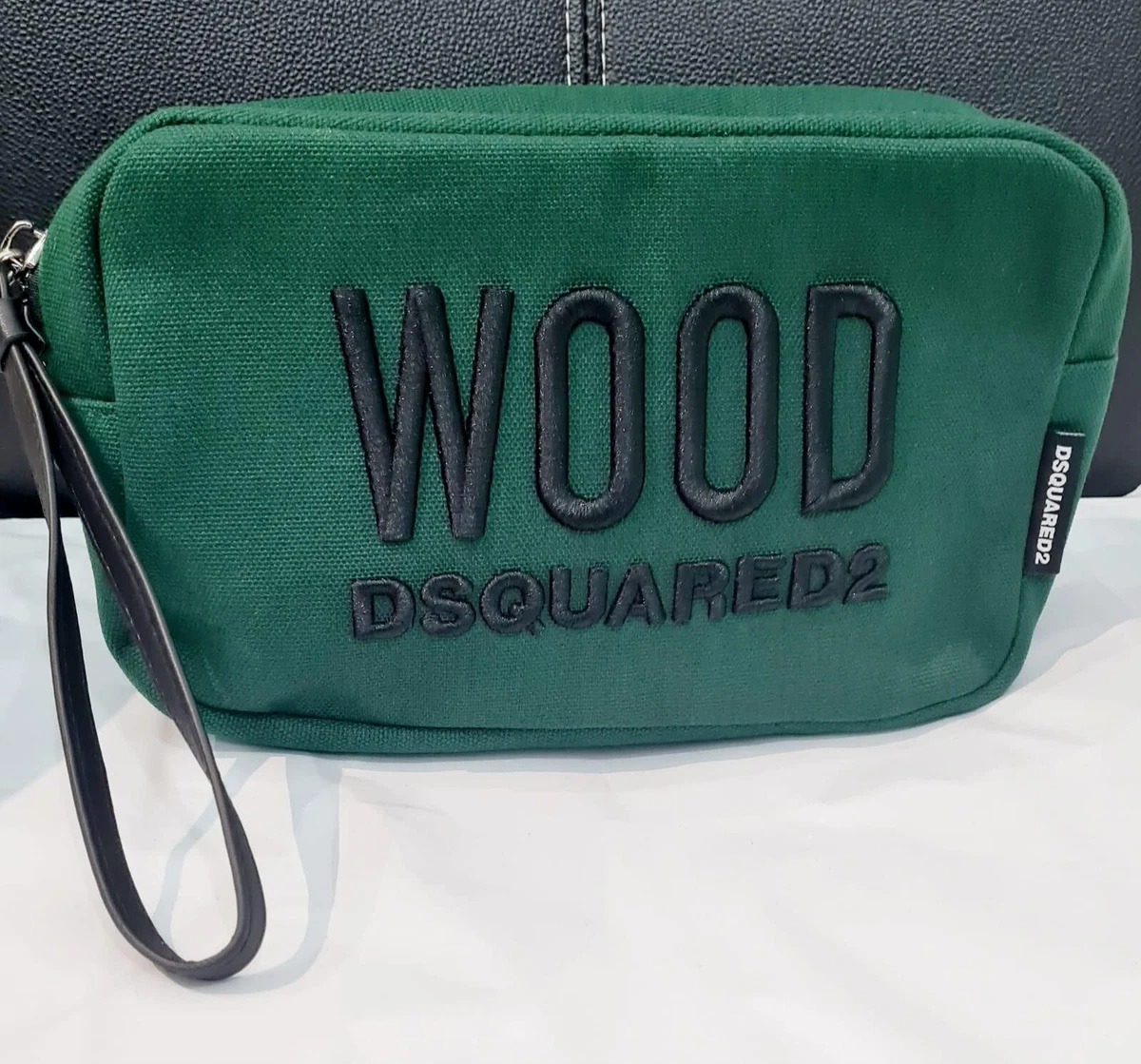 DSQUARED2 Green Wood Toiletry Bag Shaving Pouch For Men Zipper With Handle