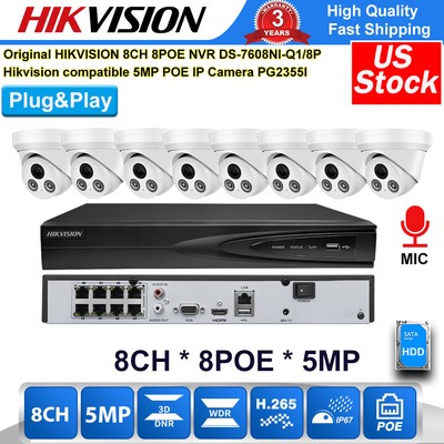 US HIKVISION CCTV Security camera System Kit 5MP IP Camera POE MIC Plug Play lot