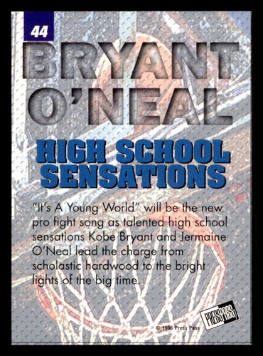 1996 Press Pass #44 Kobe Bryant/Jermaine O'Neal - Picture 2 of 2