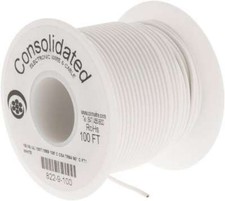 Made in USA 18 AWG, 16 Strand, 100' OAL, Tinned Copper Hook Up Wire White PVC...