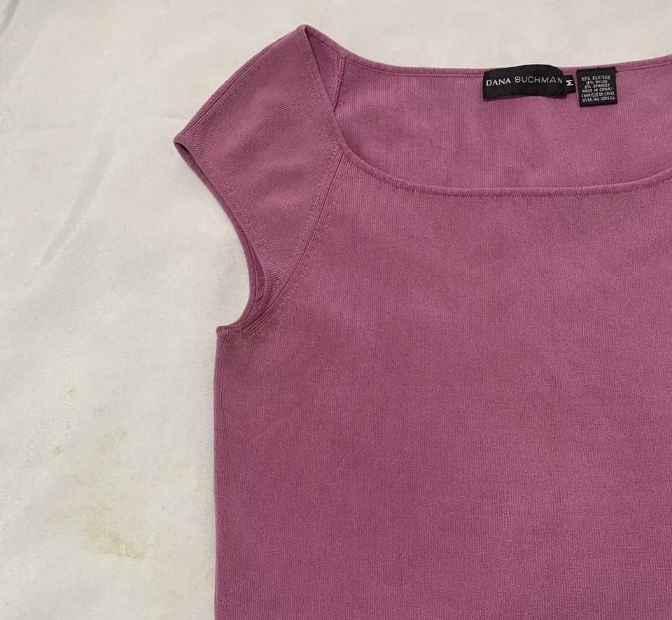 DANA BUCHMAN Top Size M Silk Blend Stretch Sleeveless Cap Strap Violet Red Sport - Image 3 of 4