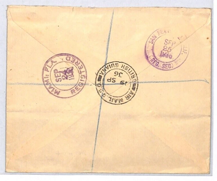 BRITISH GUIANA KGV Cover 48c Black Registered 1936 San Francisco {samwells}YJ294 - Image 3 of 4