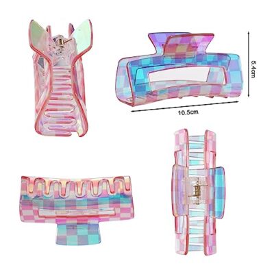 6pcs Checkered Hair Claw Clips for Thin Thick Hair Checkered  display picture 1