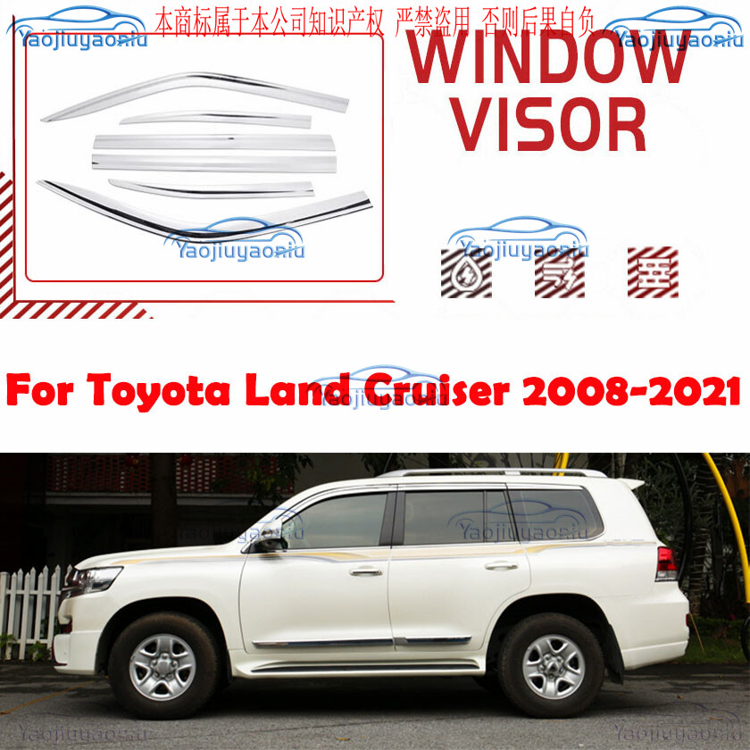 Chrome Window Visor Vent Sun Shade Rain Guard For Toyota Land Cruiser 2008-2021