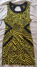 Kardashian Bold Yellow & Black Geometric Bodycon Dress Sleeveless Size Large L