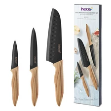 3Pcs Kitchen Knife Set Stainless Steel Blade Non-Stick Coating Santoku Knife
