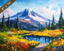 Mount Rainier with vivid colors oil painting 8x10 Print