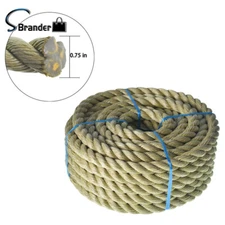 50 Feet 3/4 Diameter Polypropylene Manila Rope 3 Strand Twisted  Rope