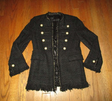 ZARA WOMAN Black Nubby Tweed Blazer Sz XS NWOT