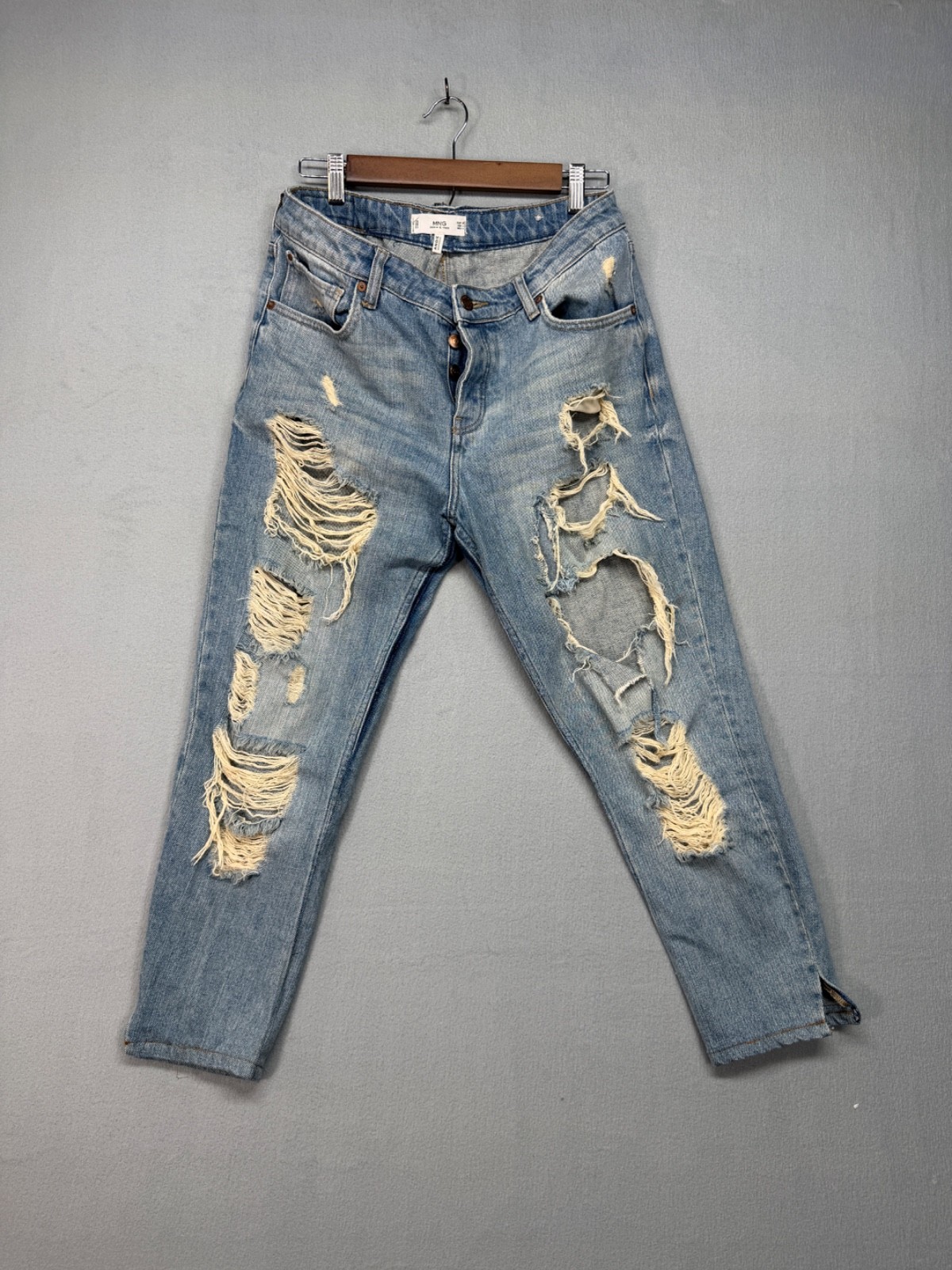 MNG Mango Boyfriend Jeans Womens 6 Distressed Ripped Light Wash Denim Pants