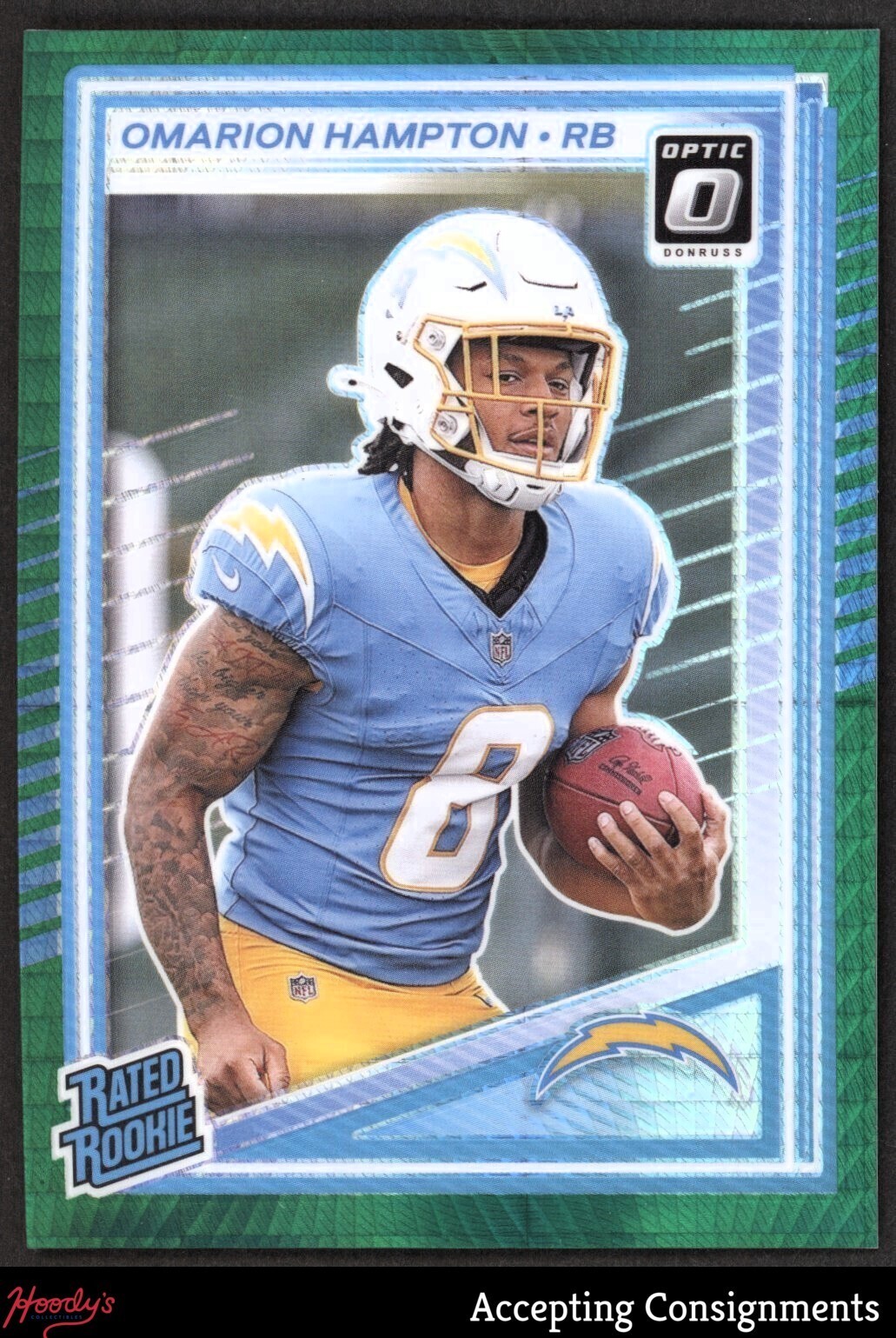 2025 Donruss Optic Green Hyper #212 Omarion Hampton RATED ROOKIE RC CHARGERS