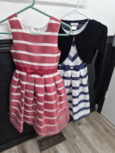 Jona Michelle Holiday Party Dresses Red White Stripe , Navy White Stripe Girls 8