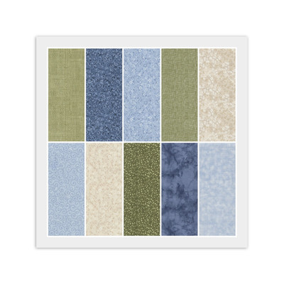 Green Blue Natural LAYER CAKE: 20) 10'' x 10'' Squares, 100% Cotton Fabric