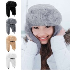 Winter Plush Hat with Ear Flaps Warm Wind-Resistant Ski Cap for Men Women
