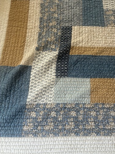 Garnet Hill Antonia Block Print Quilt Blue And White Floral Queen