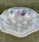 Vintage Fenton White Opalescent Carnival Glass Stag And Holly Footed Bowl