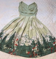 1950's [REPRODUCTION] Sweetheart Neckline Cotton Dress S Scenic Print EU Lolita